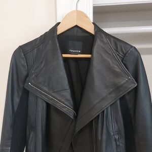 Trouve Black Leather Asymmetrical Moto Jacket